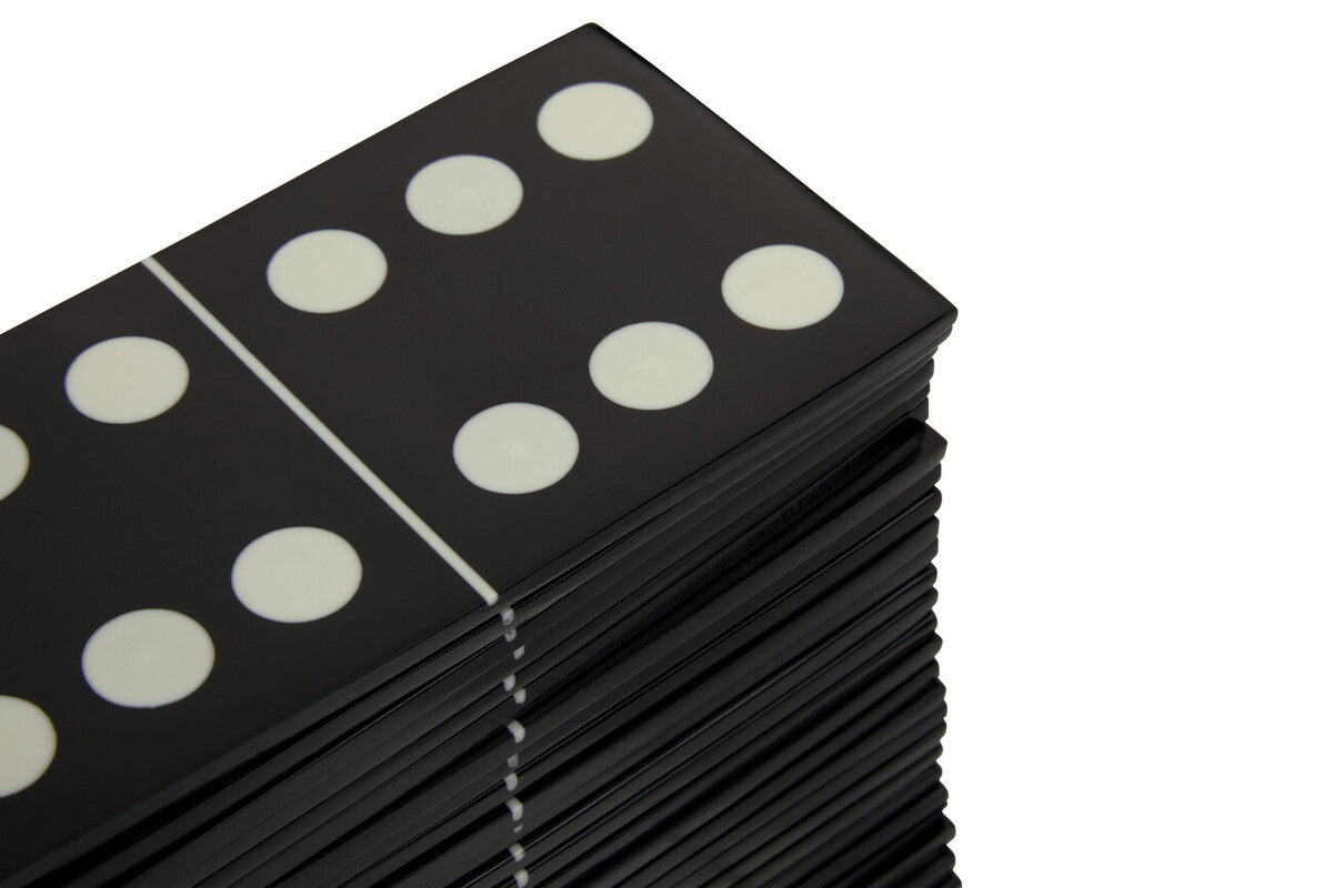 Image of Churchill Games Grey Bone Domino Set with Black Dominoes