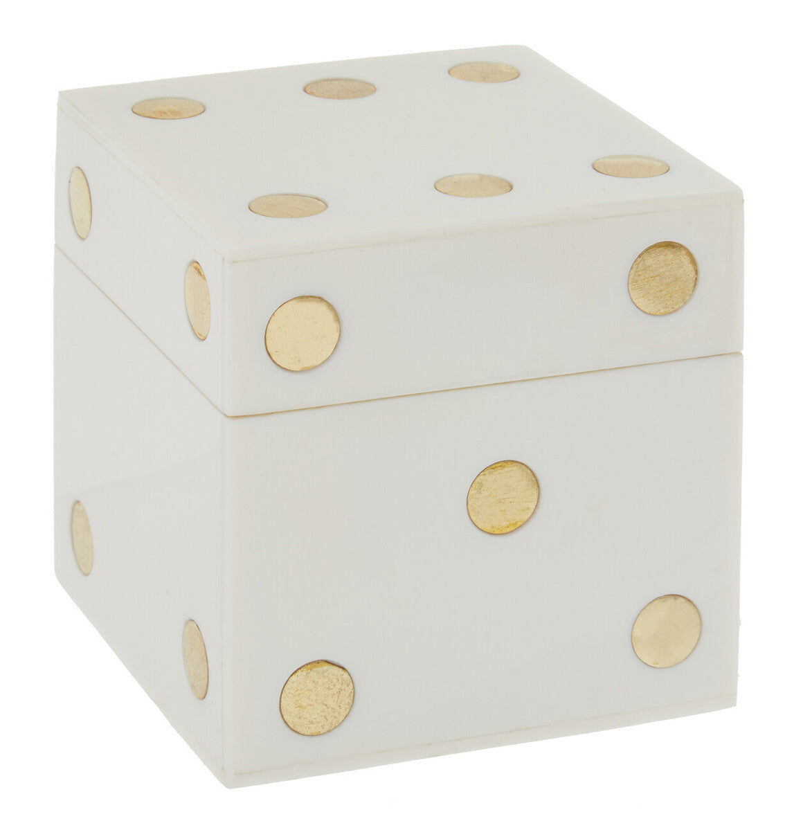 Image of Churchill Games White and Gold Dice Box with Five White Dice