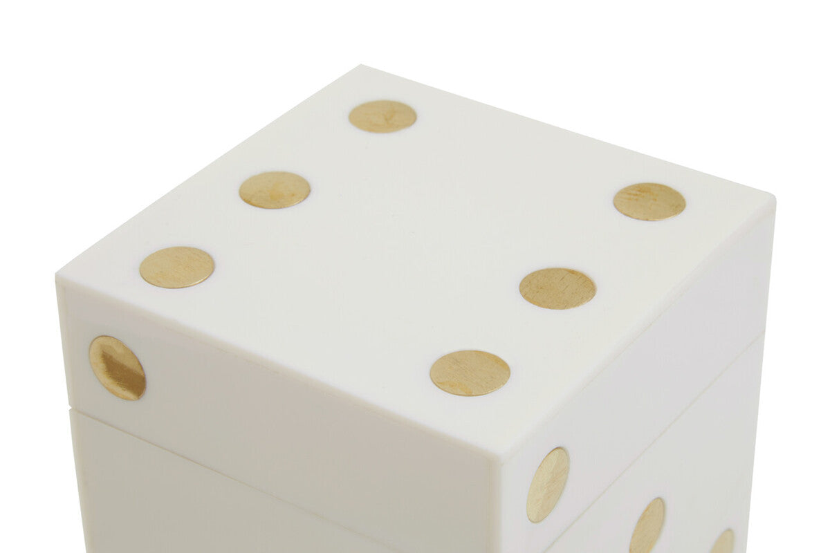 Image of Churchill Games White and Gold Dice Box with Five White Dice
