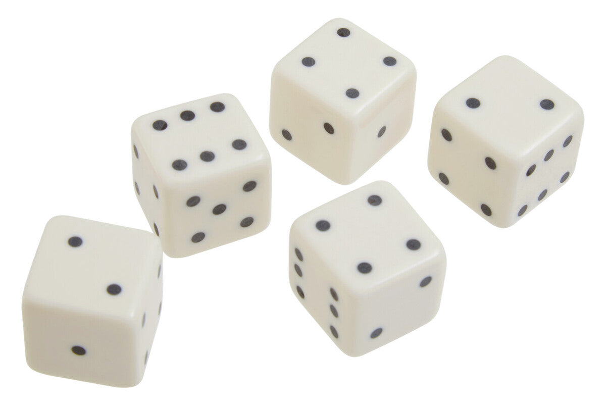 Image of Churchill Games White and Gold Dice Box with Five White Dice