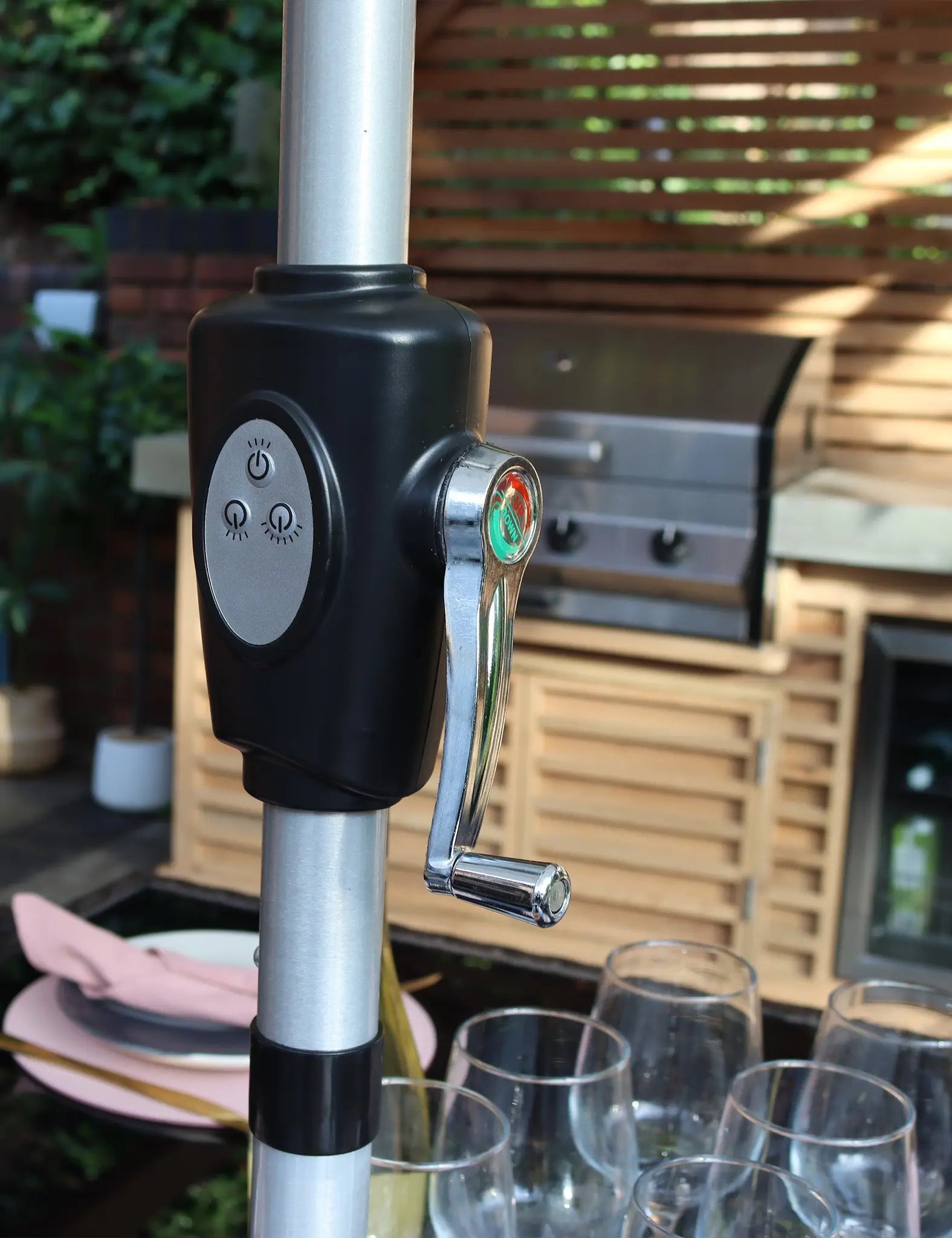 Image of Crank and Tilt LED Strip Parasol - Grey