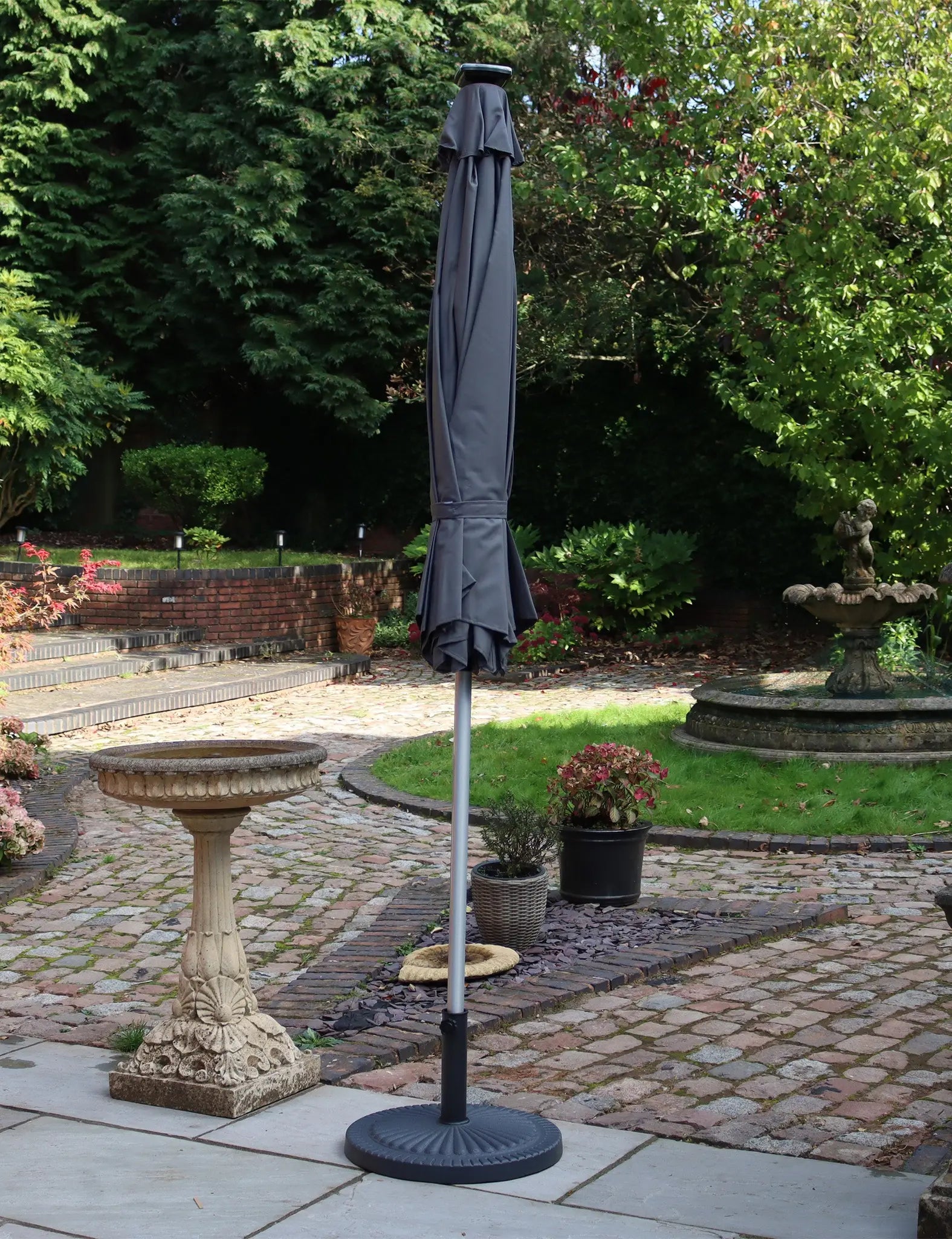 Image of Crank and Tilt LED Strip Parasol - Grey