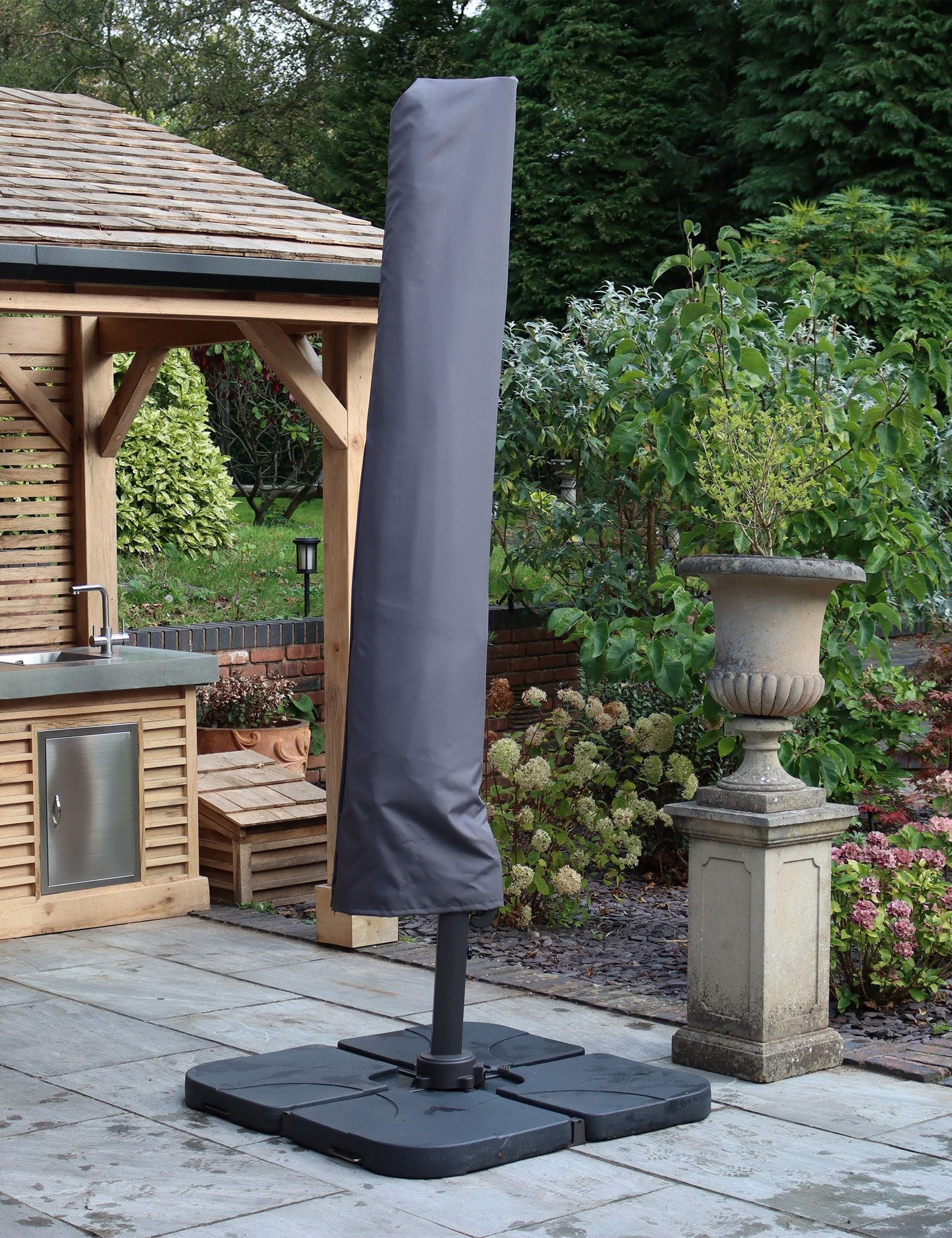 Image of Deluxe Round Solar LED Cantilever Parasol - Grey