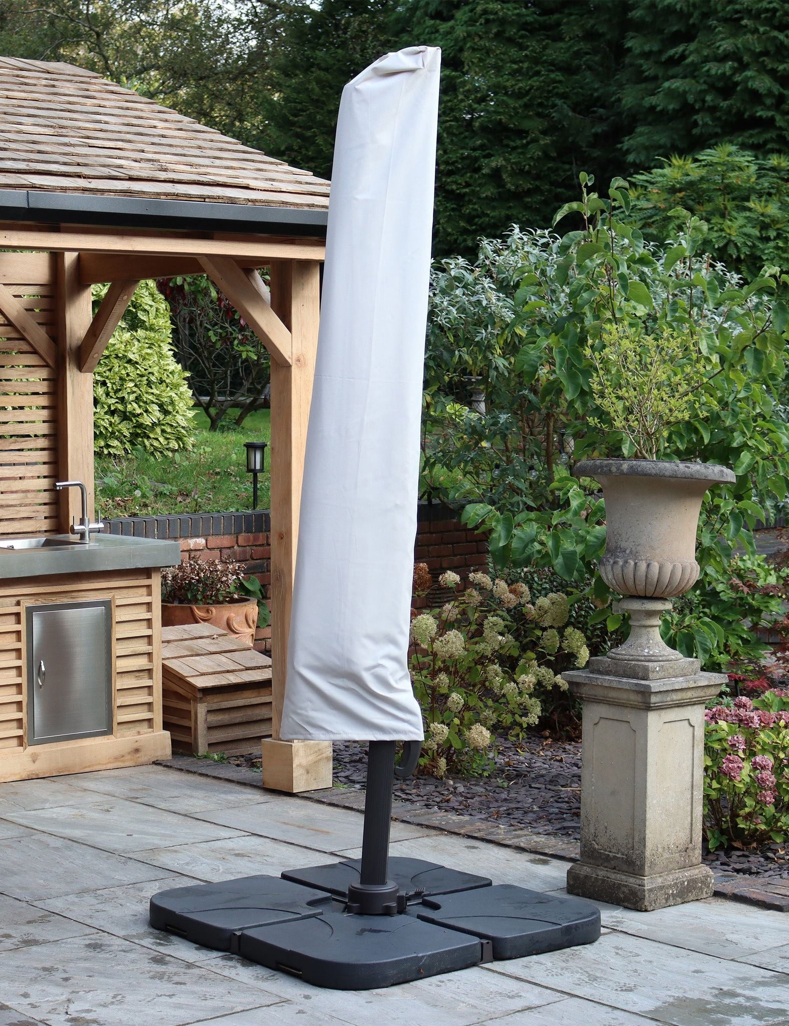Image of Deluxe Round Solar LED Cantilever Parasol - Ivory