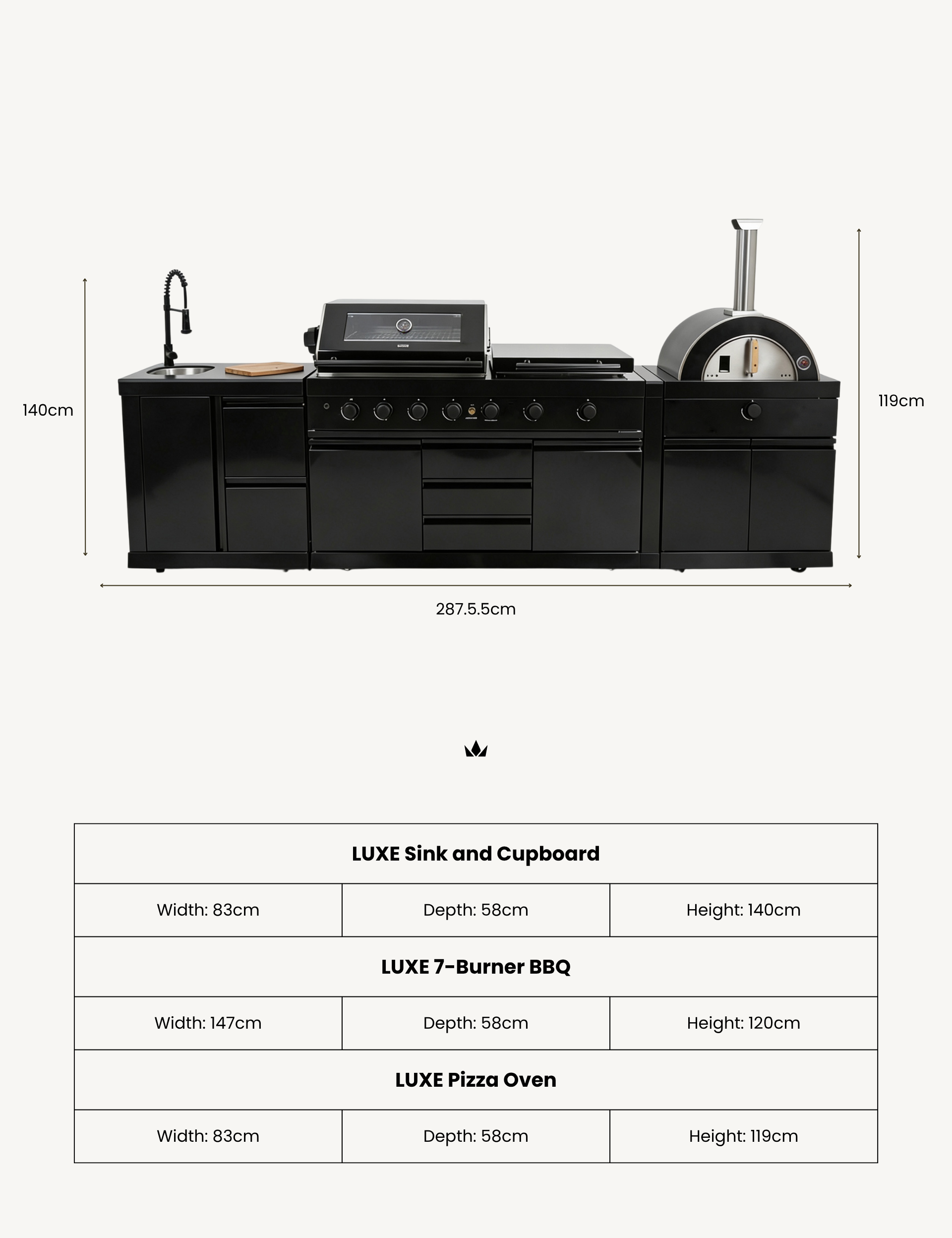 Image of Luxe Outdoor Kitchen 7 Burner with Sink and Pizza Oven