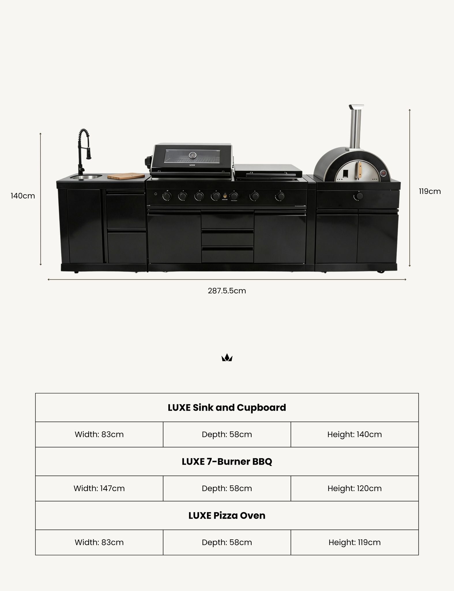 Image of Luxe Outdoor Kitchen 7 Burner with Sink and Pizza Oven