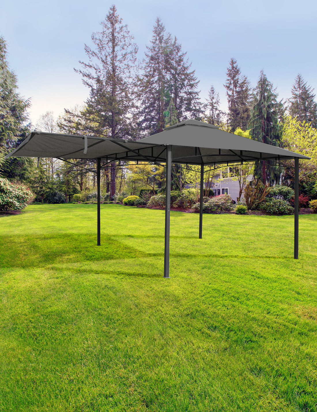 grey steel-frame gazebo with waterproof canopy and vented roof