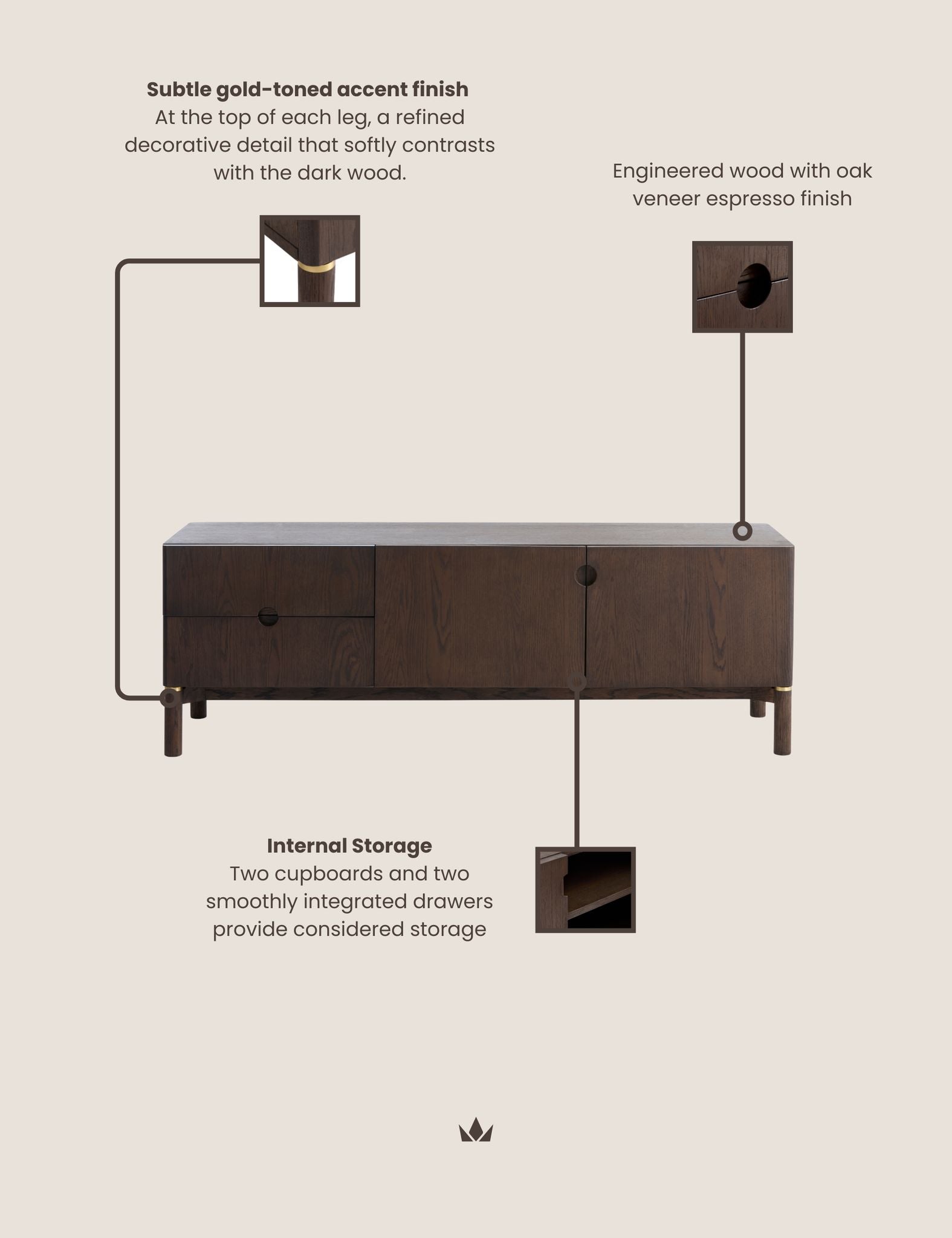 Image of ARKA Dark Wood 2-Door, 2-Drawer Sideboard
