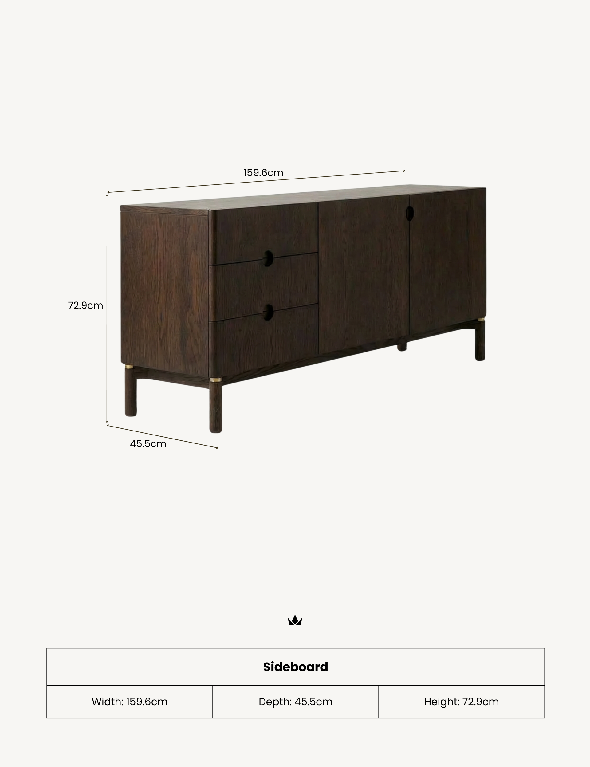 Image of ARKA Dark Wood 2-Door, 3-Drawer Sideboard