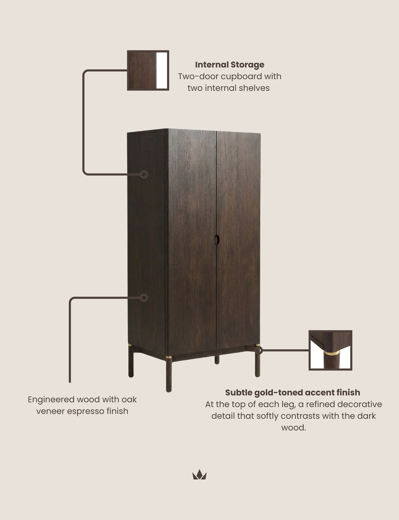 Image of ARKA Dark Wood 2-Door Cupboard