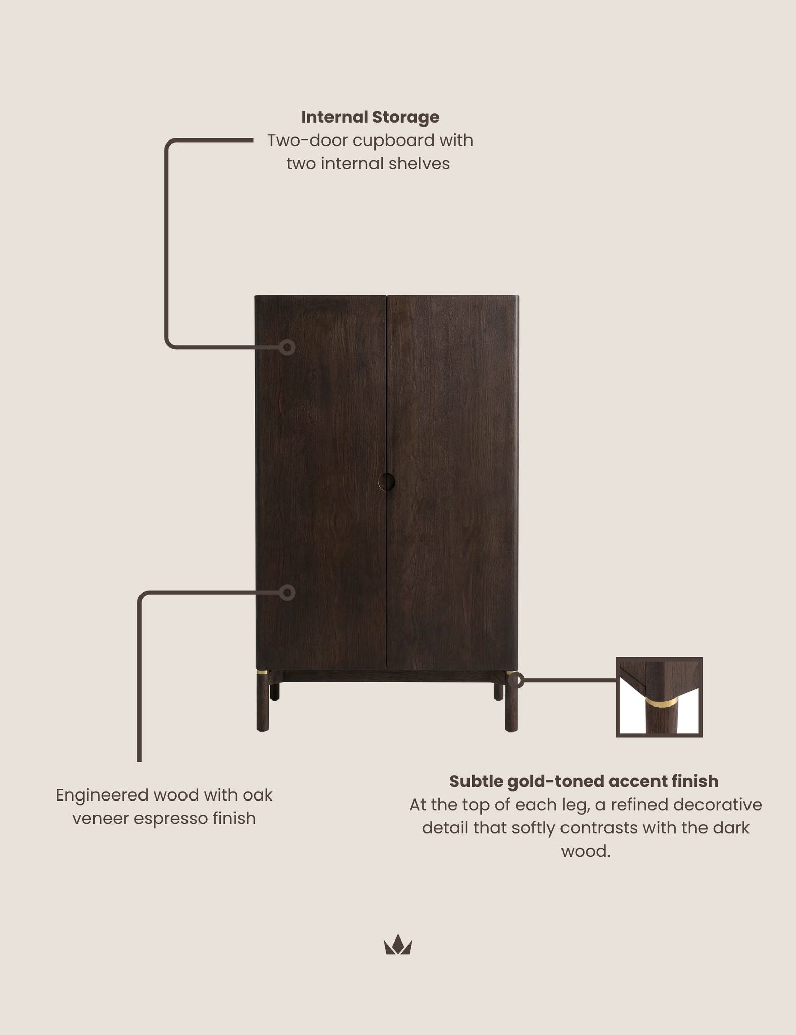 Image of ARKA Dark Wood 2-Door Cupboard