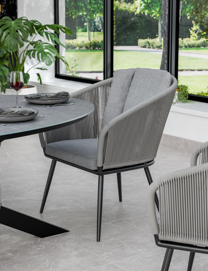 Aspen 6 Seater Ellipse Ceramic Glass Dining Set with Aspen Rope Chairs