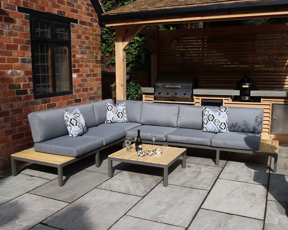 Aspen 6 Seater Corner Lounging Set - FSC 100% Certified Teak Wood