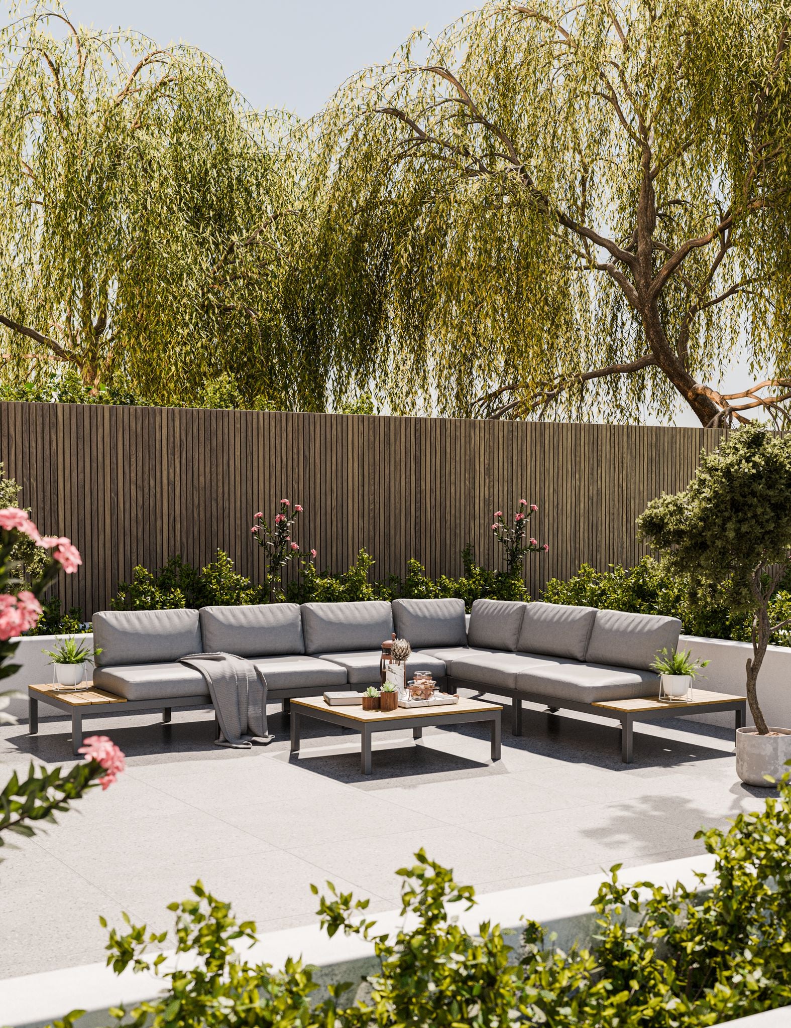 Image of Modern garden corner seating set viewed from side