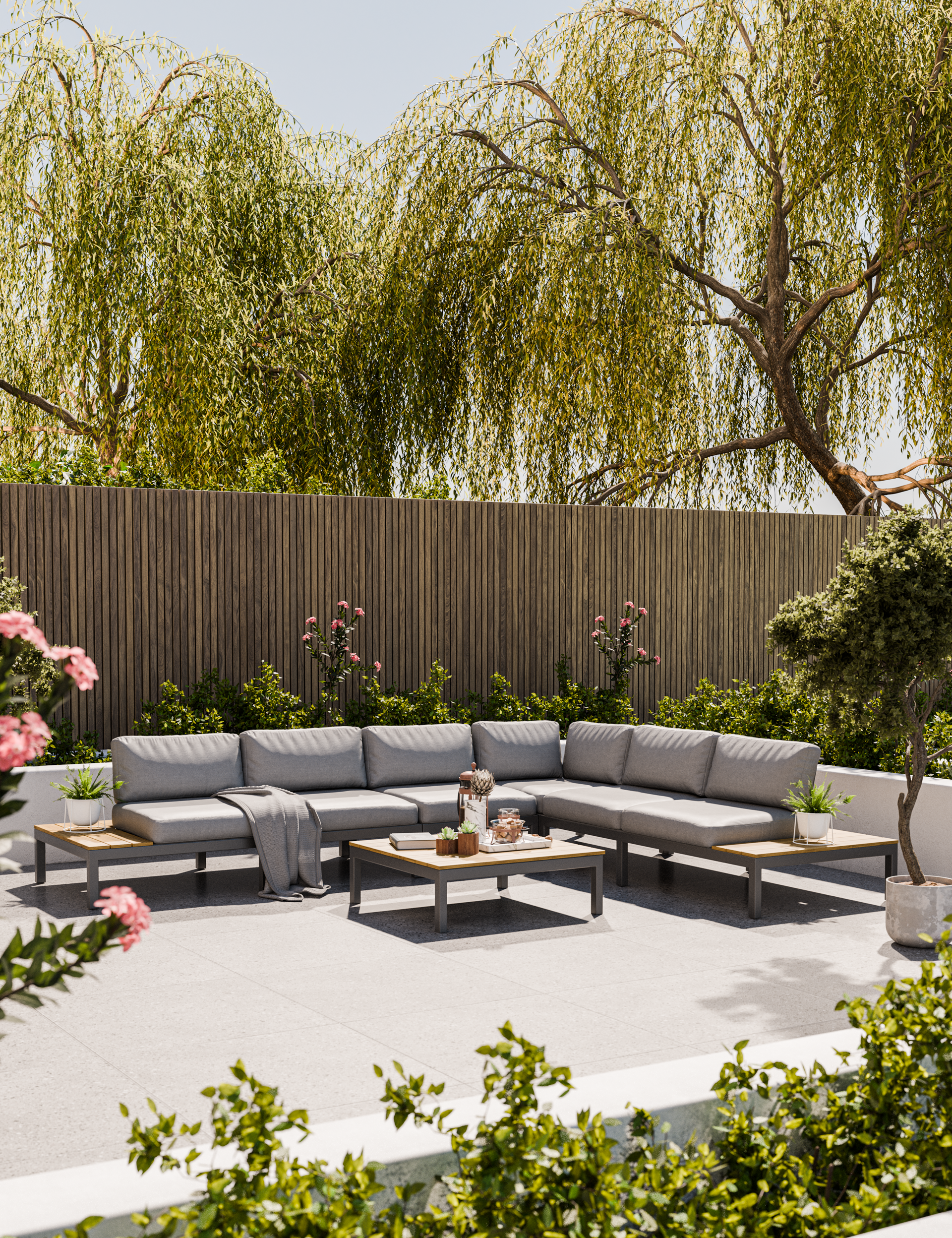 Image of Modern garden corner seating set viewed from side