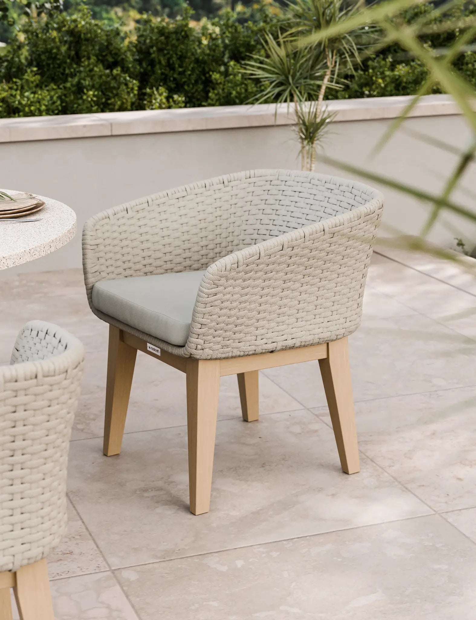 Image of Astral 4 Seater Round Terrazzo Concrete Dining Set with Eden Dusk Dining Chairs