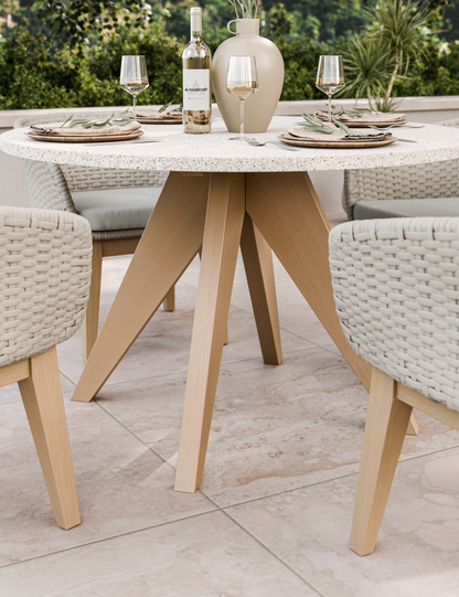 Astral 4 Seater Round Terrazzo Concrete Dining Set with Eden Dusk Dining Chairs