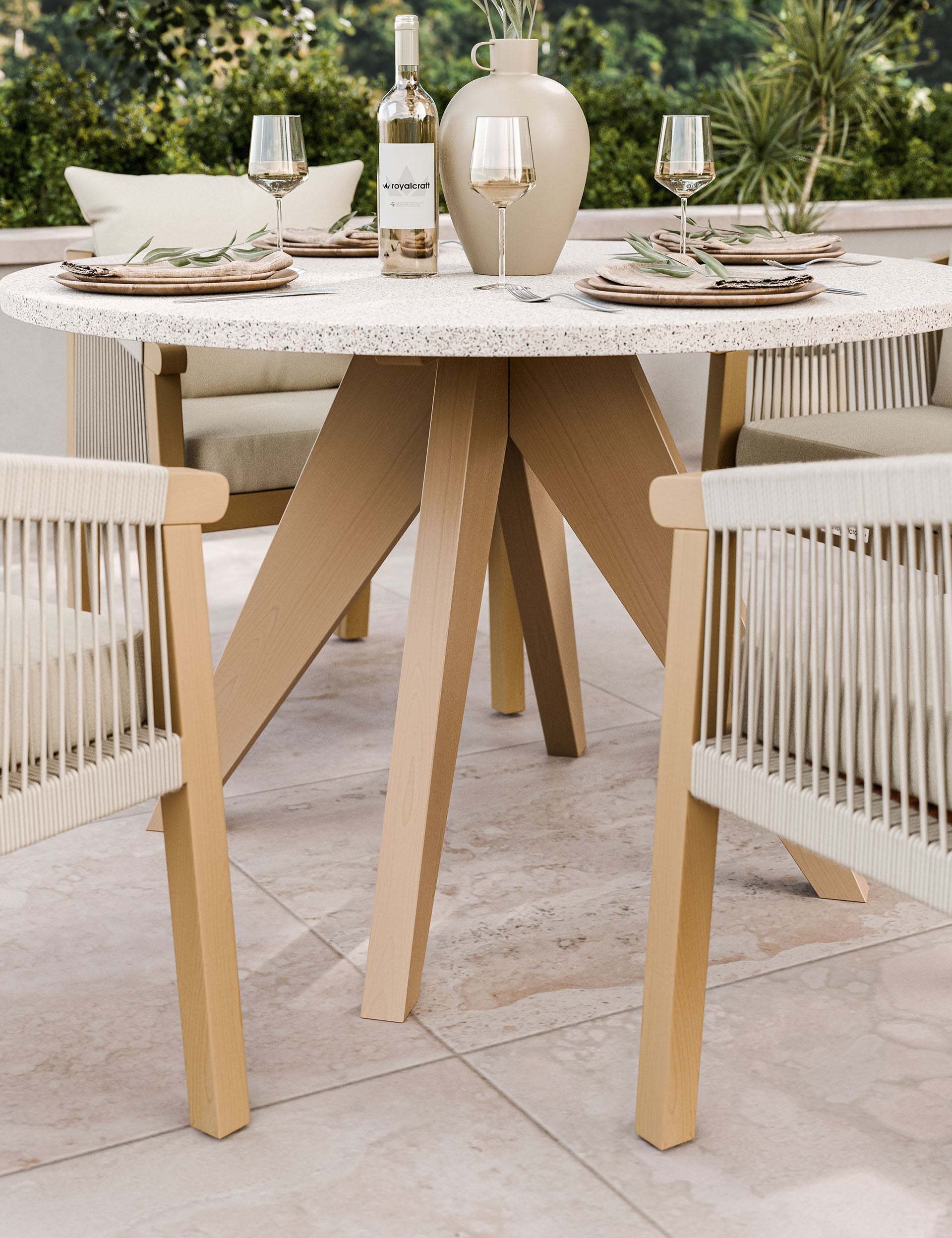 Astral 4 Seater Round Concrete Terrazzo Dining Set with Roma Dining Chairs