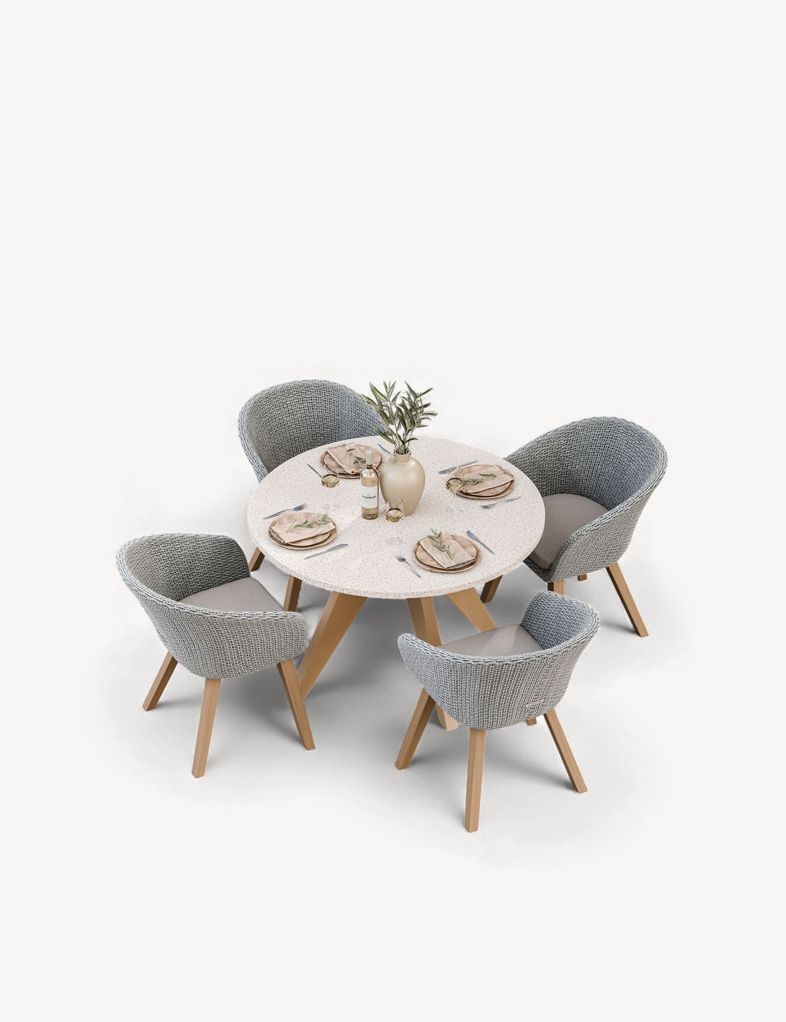 Astral 4 Seater Round Terrazzo Concrete Dining Set with Sol Dining Chairs