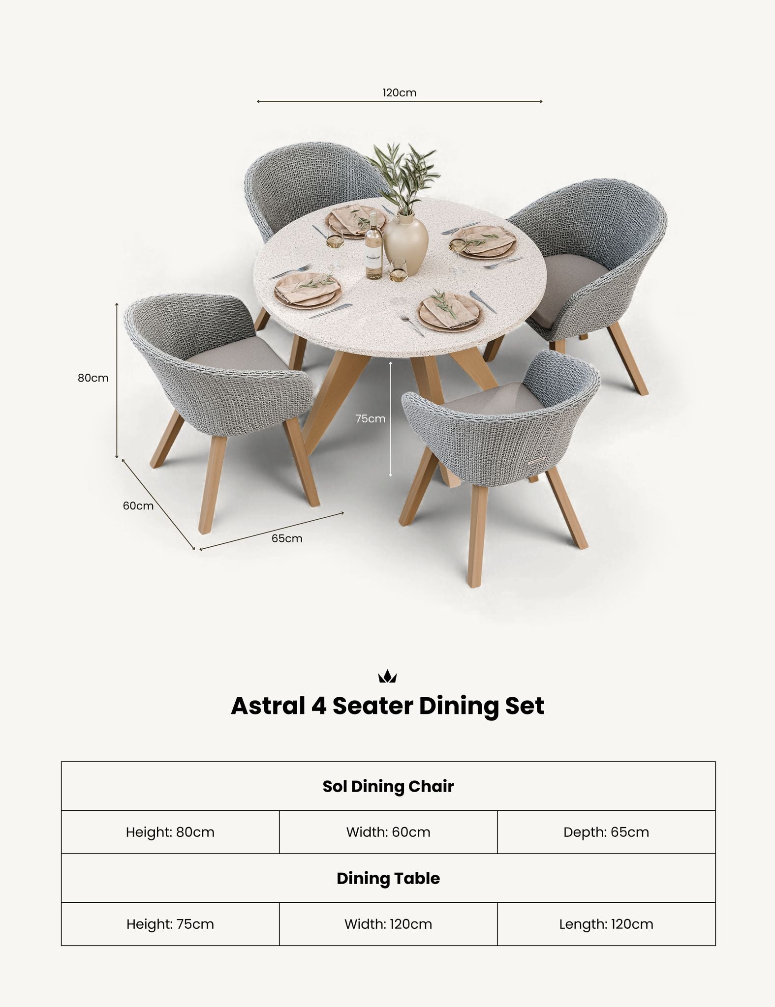 Image of Astral 4 Seater Round Terrazzo Concrete Dining Set with Sol Dining Chairs