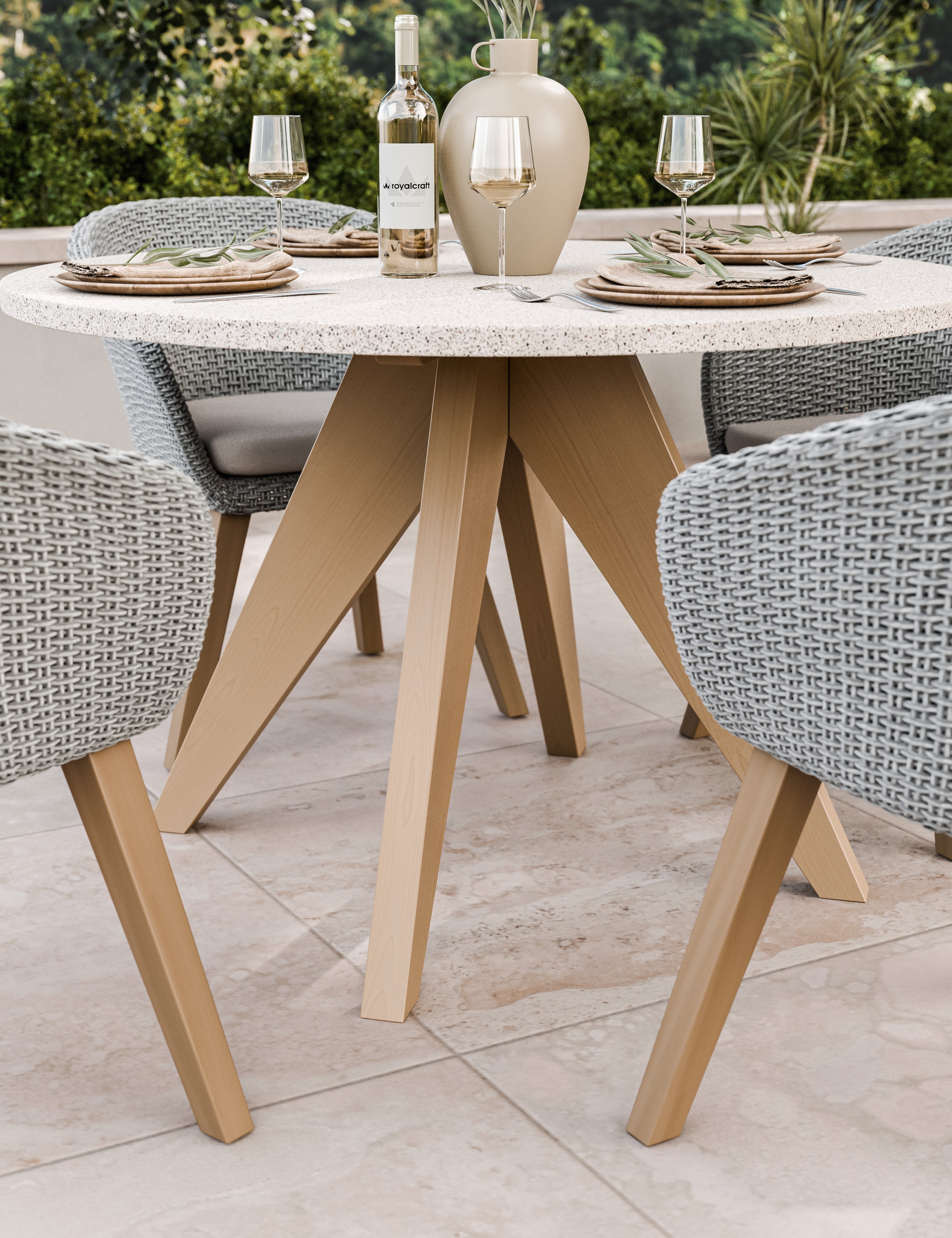 Astral 4 Seater Round Terrazzo Concrete Dining Set with Sol Dining Chairs