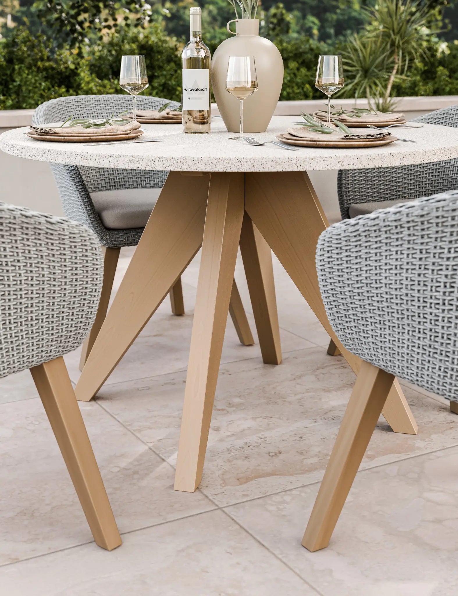 Astral 4 Seater Round Terrazzo Concrete Dining Set with Sol Dining Chairs