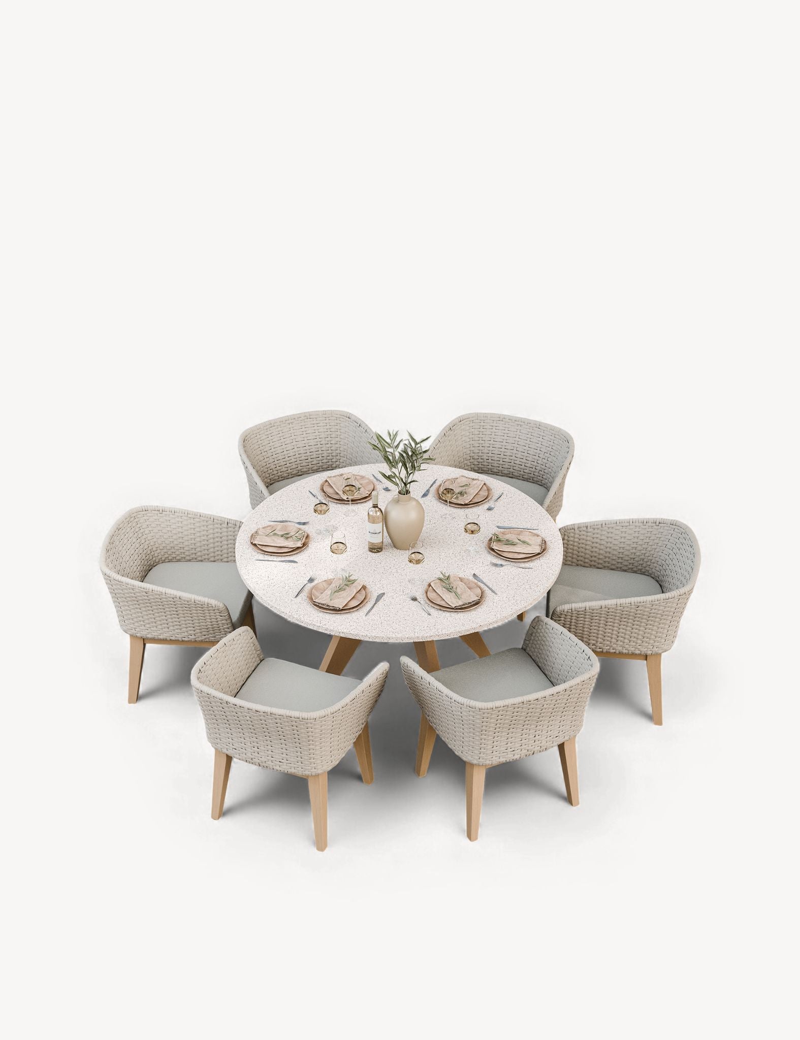 Astral 6 Seater Round Terrazzo Concrete Dining Set with Eden Dusk Dining Chairs