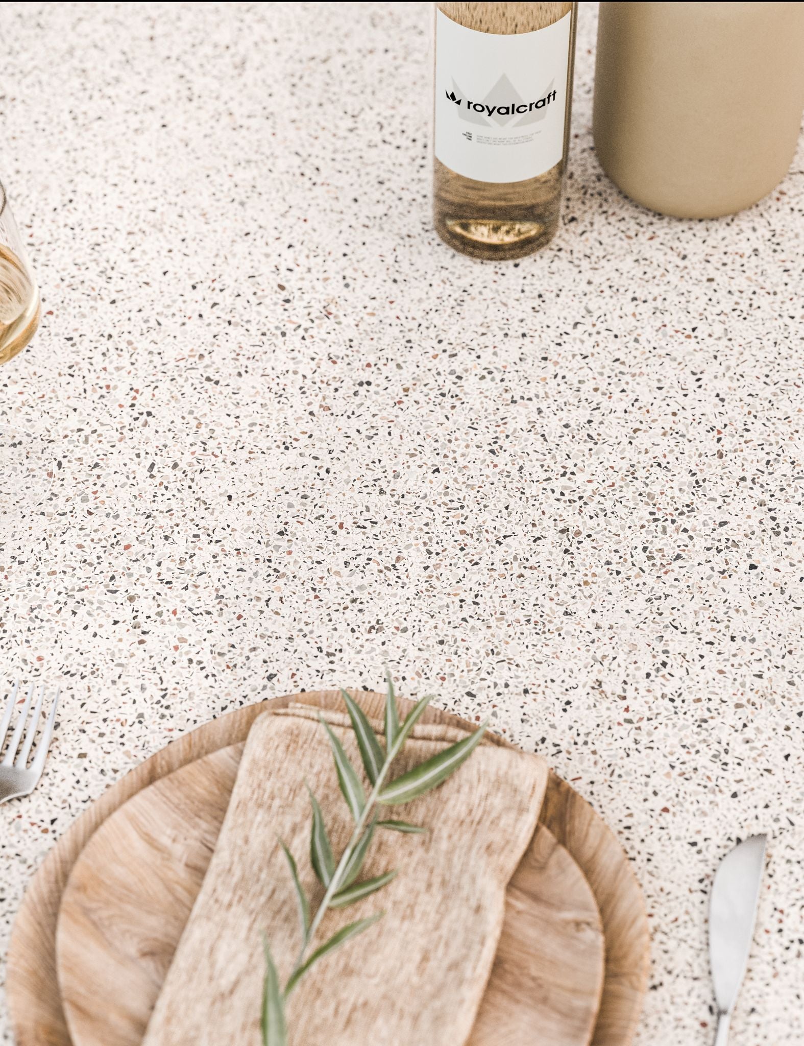 Image of Astral 6 Seater Round Terrazzo Concrete Dining Set with Eden Dusk Dining Chairs