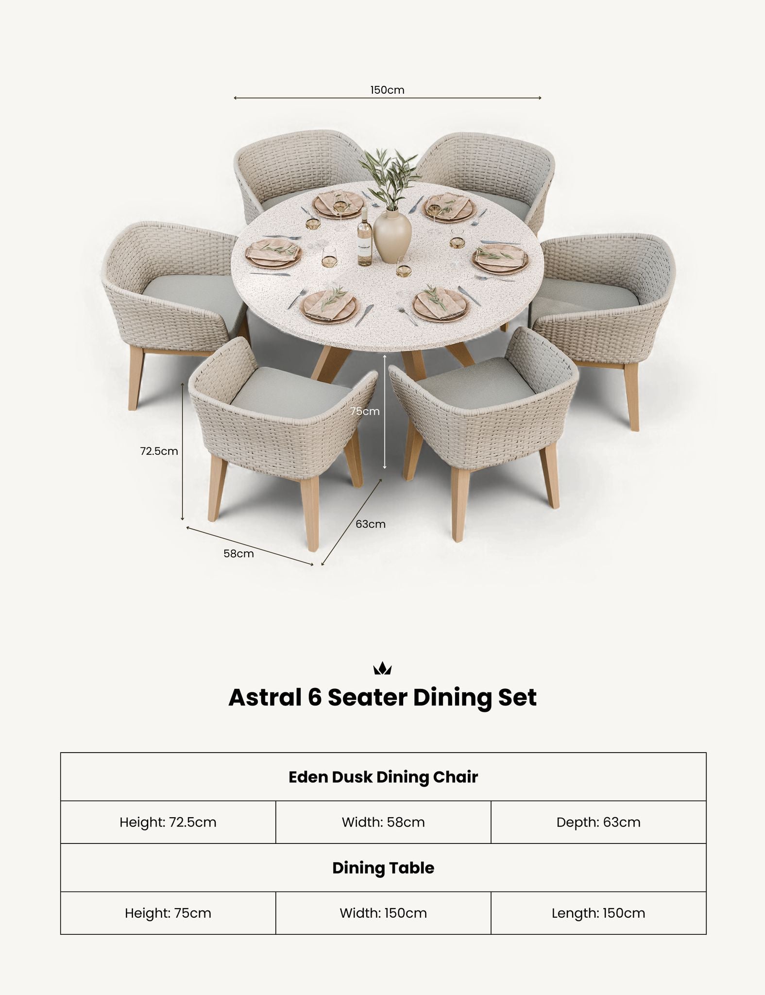 Image of Astral 6 Seater Round Terrazzo Concrete Dining Set with Eden Dusk Dining Chairs