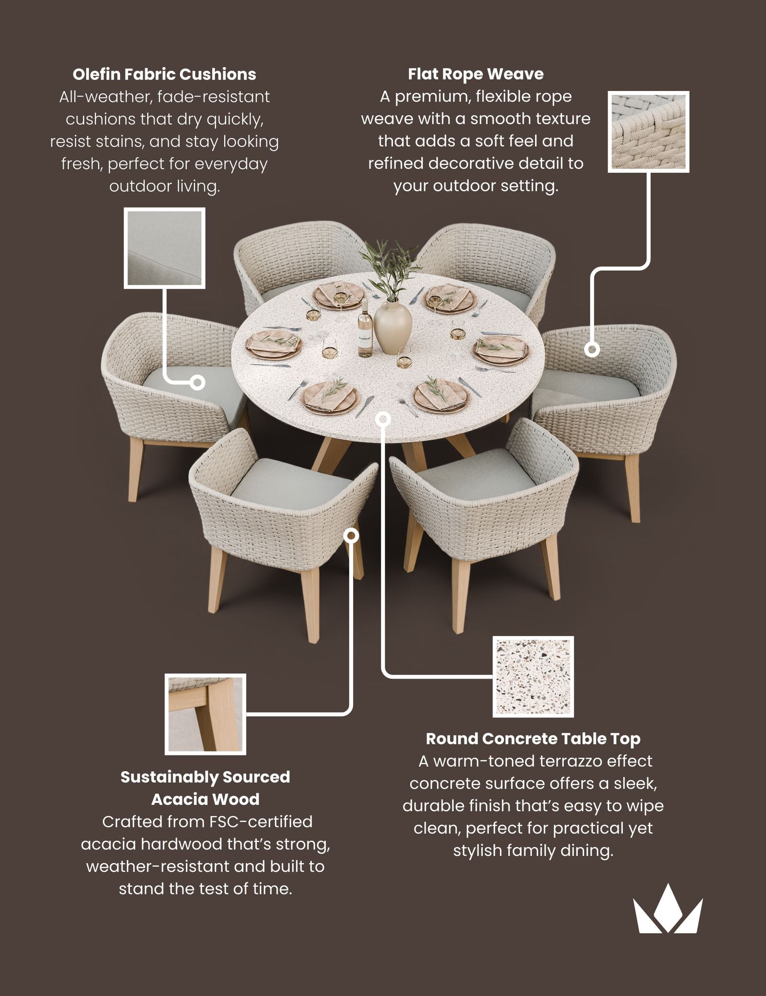 Image of Astral 6 Seater Round Terrazzo Concrete Dining Set with Eden Dusk Dining Chairs