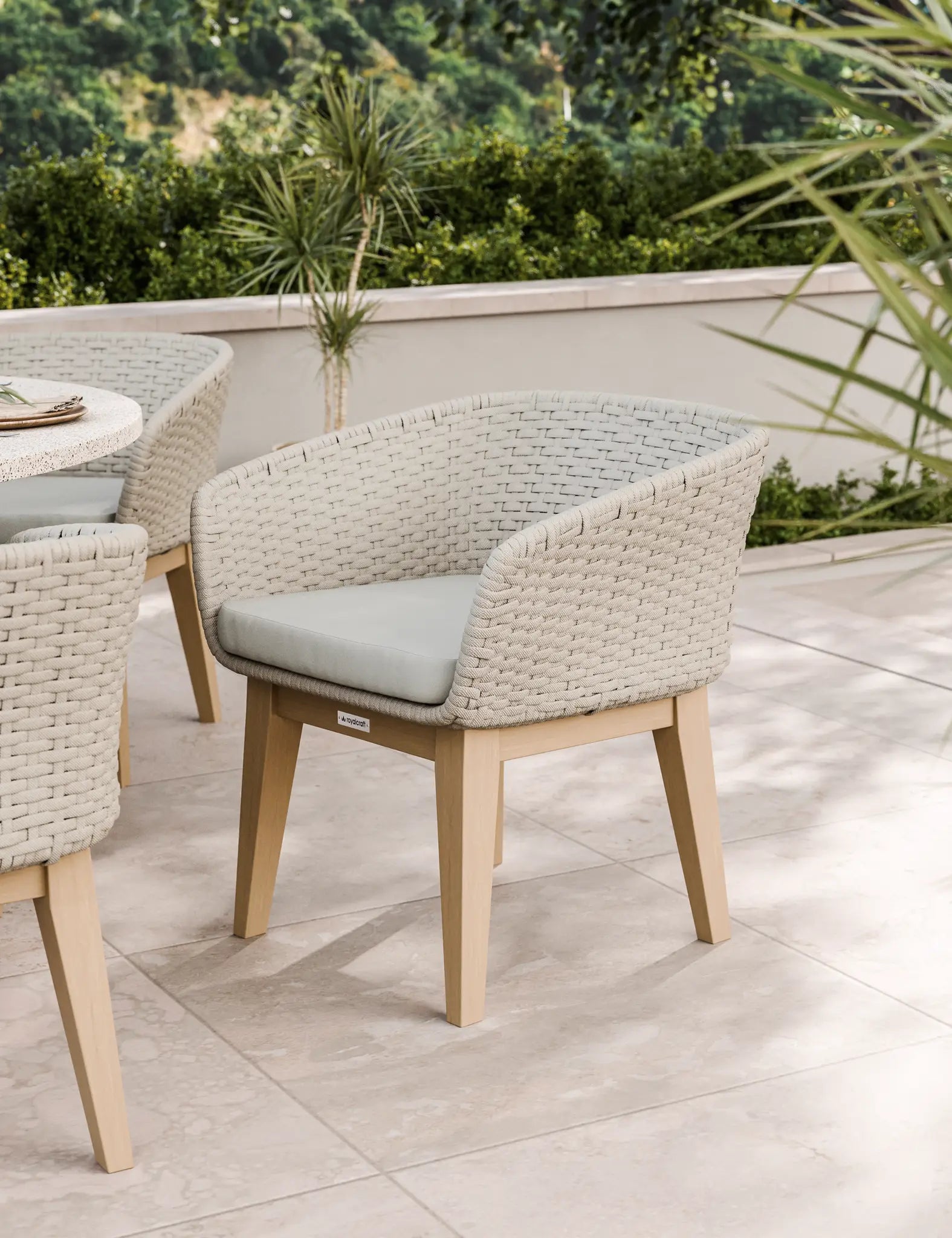 Astral 6 Seater Round Terrazzo Concrete Dining Set with Eden Dusk Dining Chairs