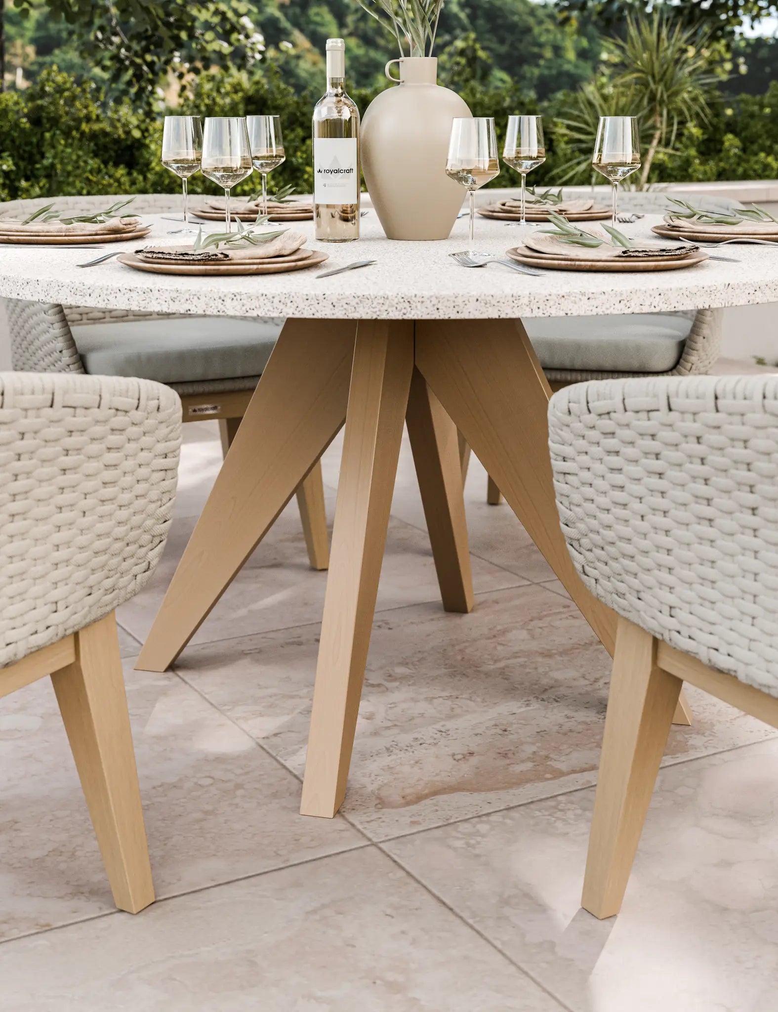 Image of Astral 6 Seater Round Terrazzo Concrete Dining Set with Eden Dusk Dining Chairs