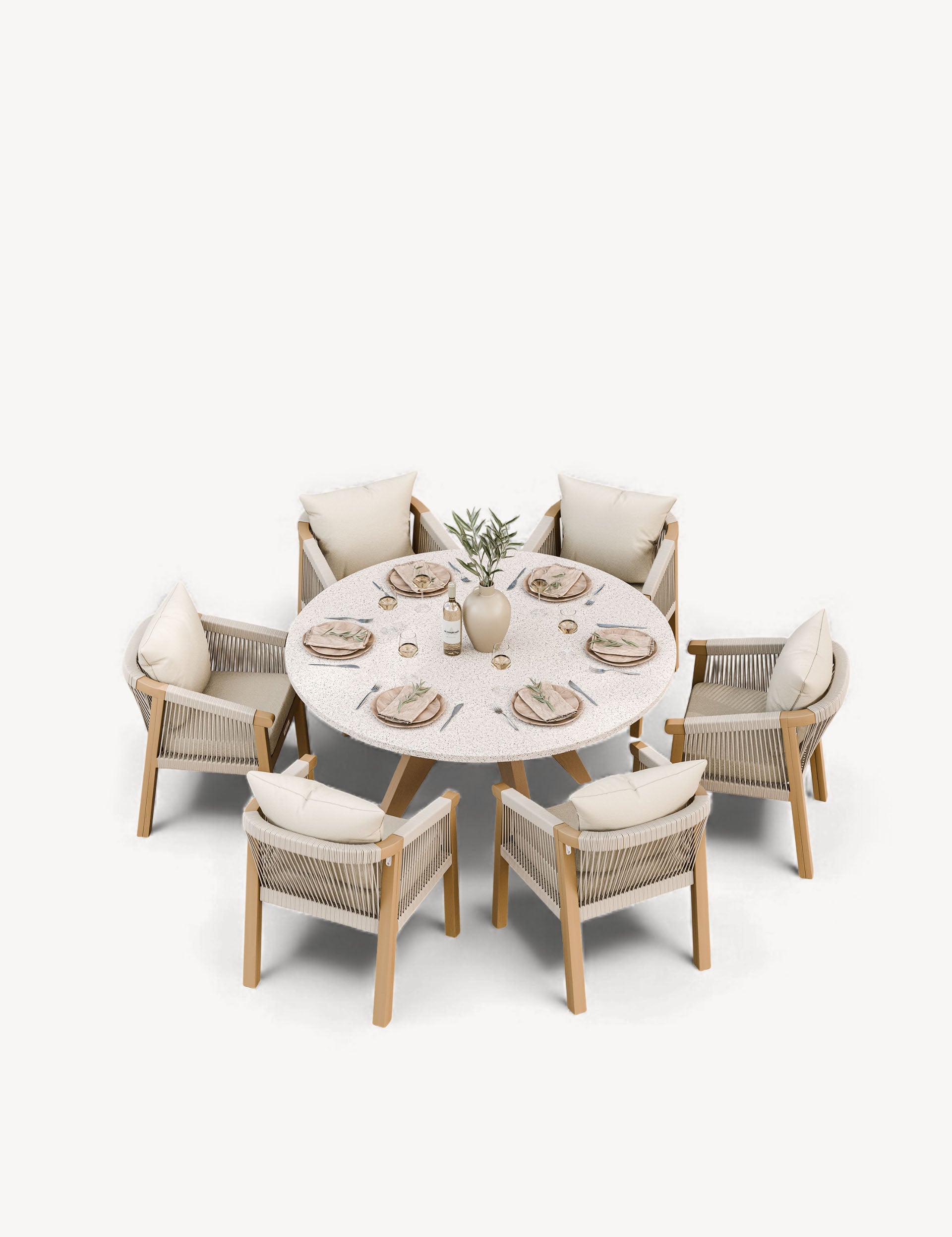 Image of Astral 4 Seater Round Concrete Terrazzo Dining Set with Roma Dining Chairs