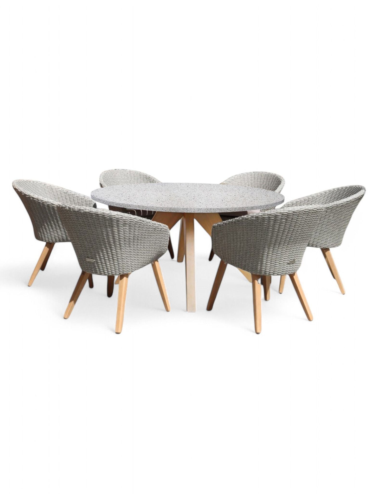Astral 6 Seater Round Concrete Terrazzo Dining Set with Sol Dining Chairs