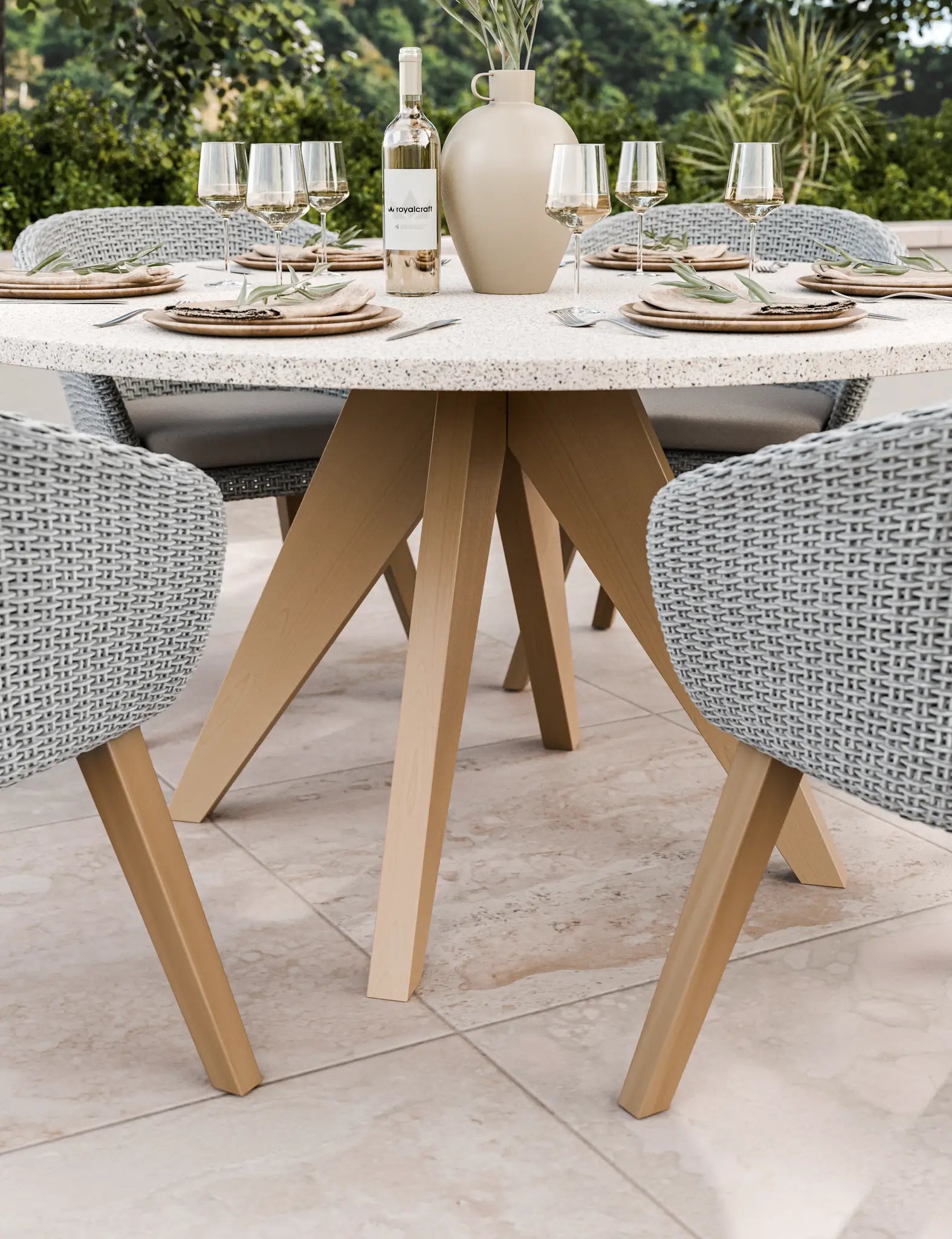 Image of Astral 6 Seater Round Concrete Terrazzo Dining Set with Sol Dining Chairs