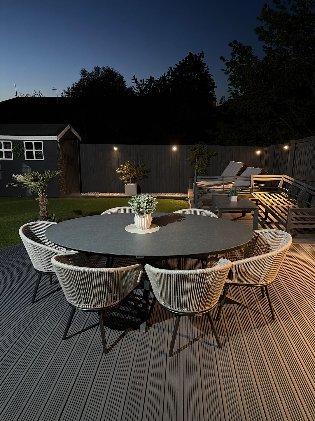 Image of Aspen 6 Seater Ellipse Ceramic Glass Dining Set with Aspen Rope Chairs