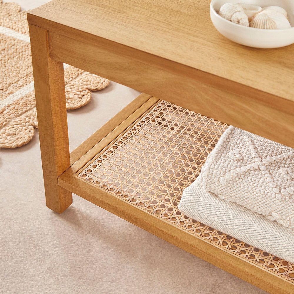 Image of Bali Rattan Bench with Storage Shelf