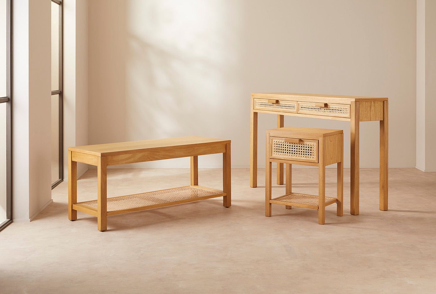 Image of Bali Rattan Bench with Storage Shelf