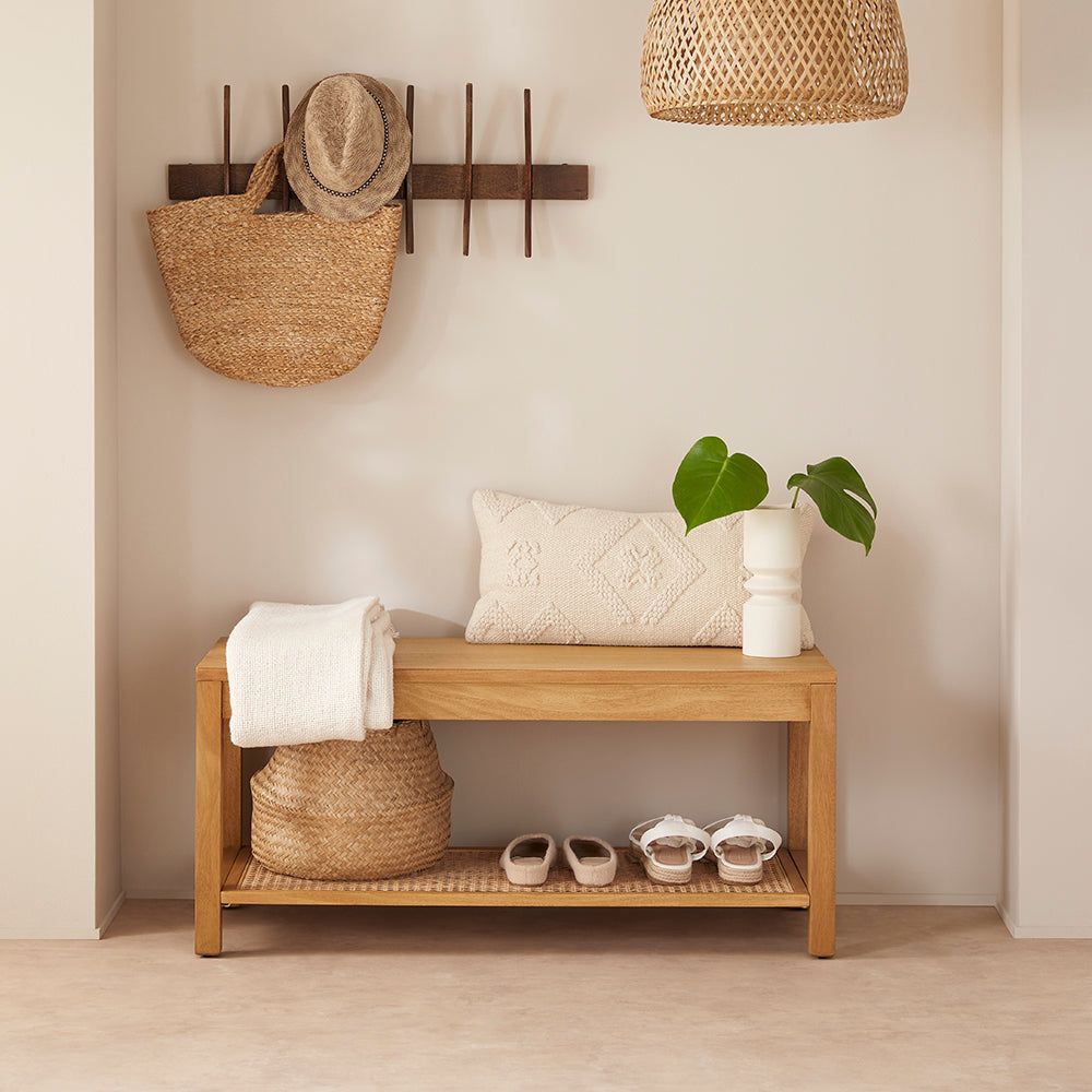 Image of Bali Rattan Bench with Storage Shelf