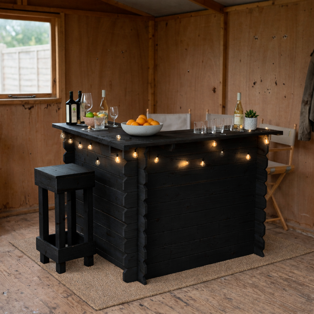 Image of Wooden Interlock Corner Bar – Handmade Rustic Garden & Home Bar