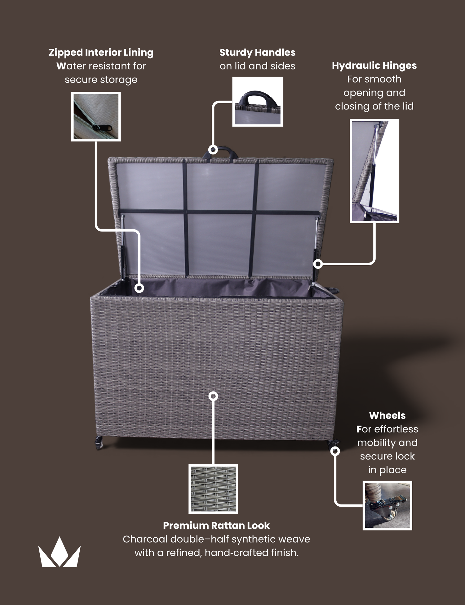 Charcoal Weave 510L KD Cushion Storage Box