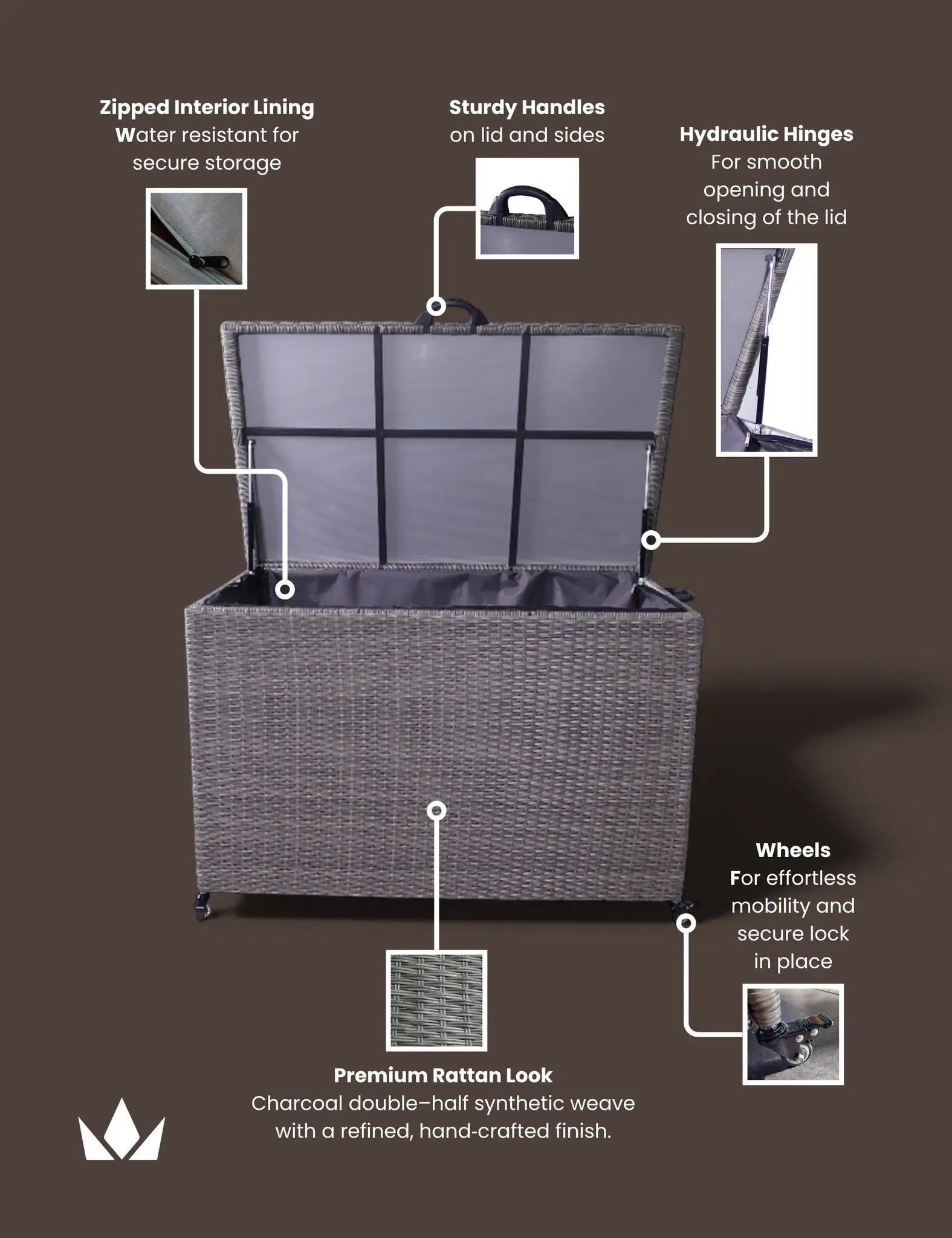Image of Charcoal Weave 510L KD Cushion Storage Box