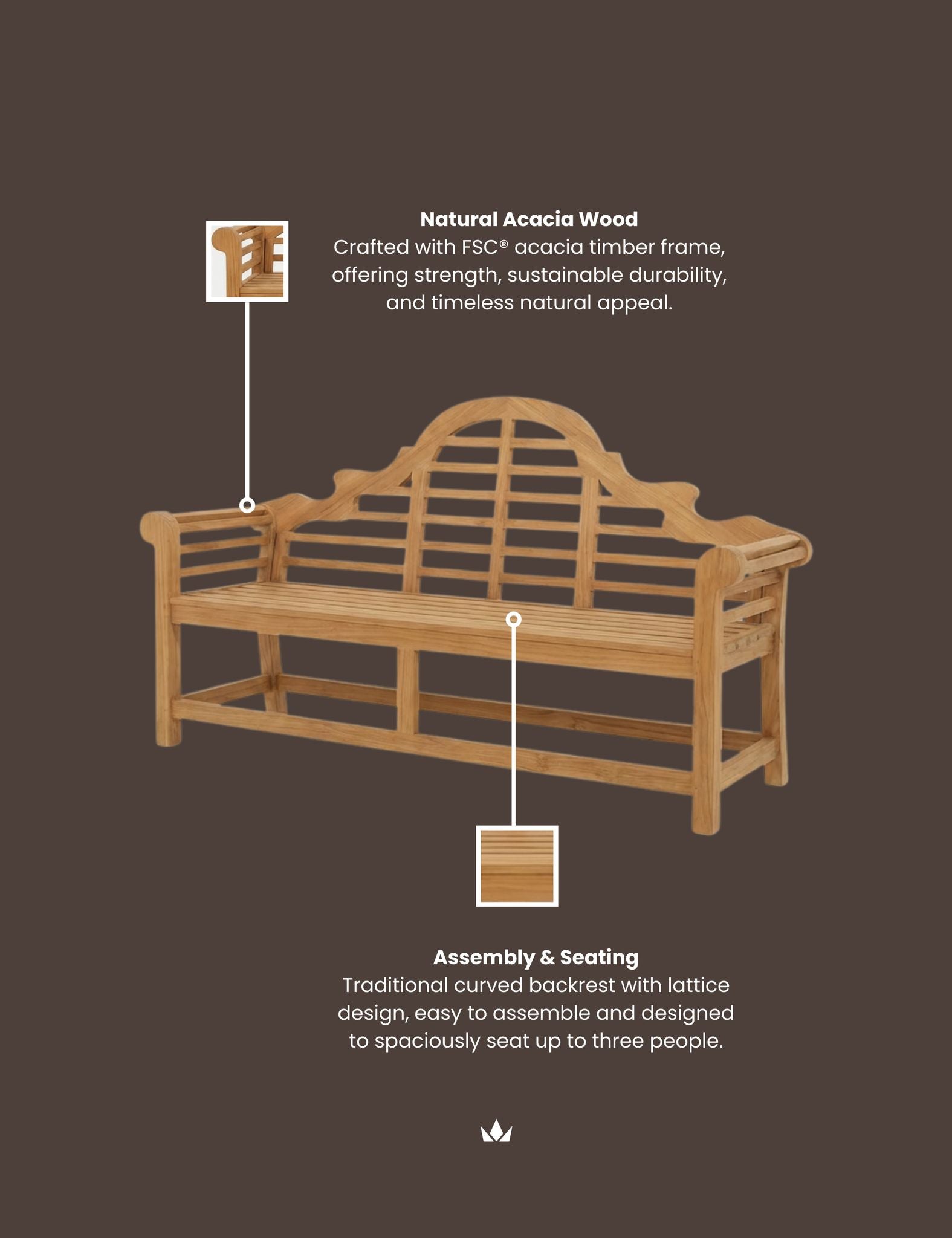 Image of CIARA 3-Seater Wooden Garden Bench