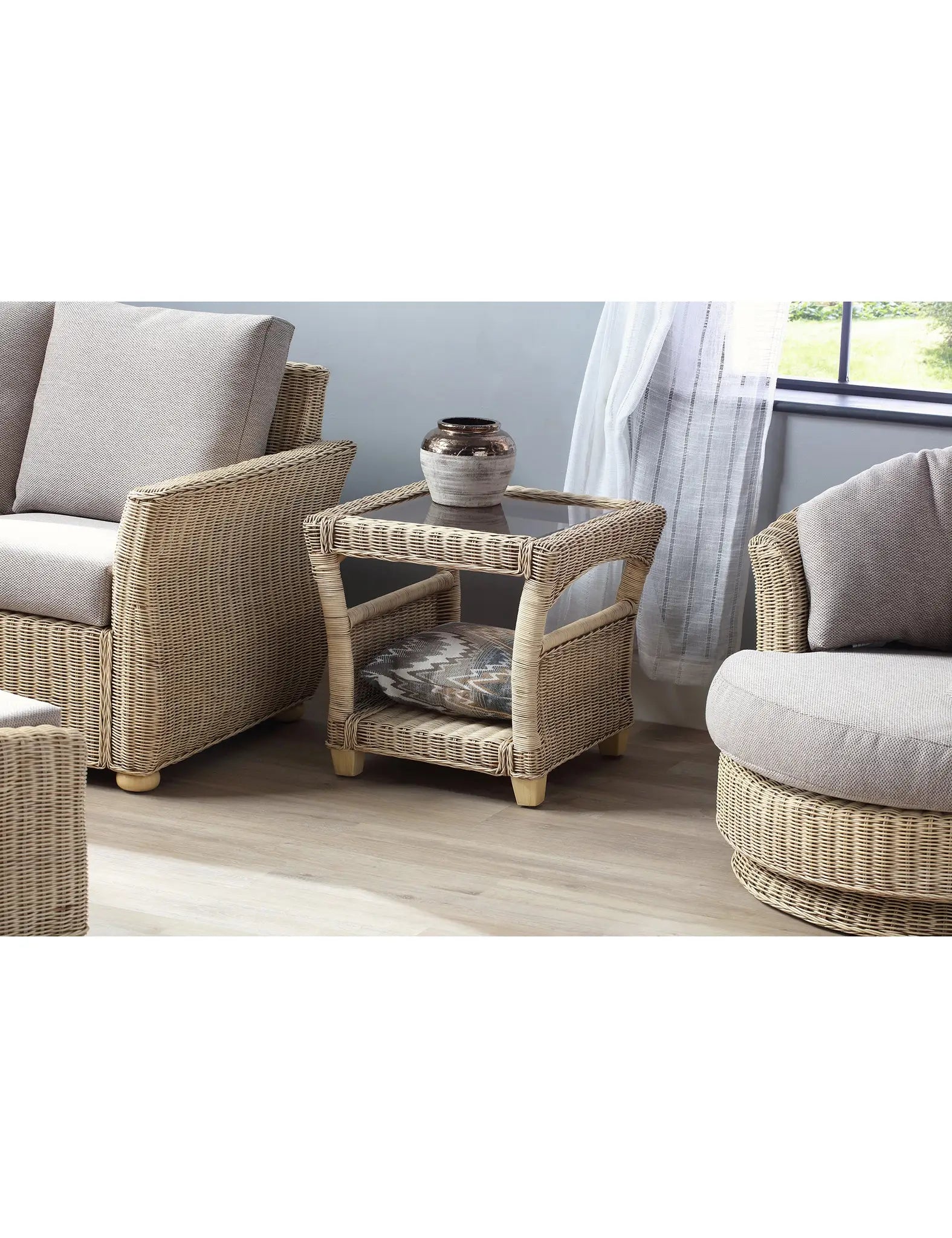 Image of Vienna Wicker Side Table - Natural Coastal Design