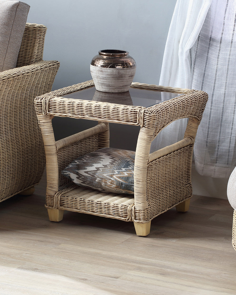 Vienna Wicker Side Table - Natural Coastal Design
