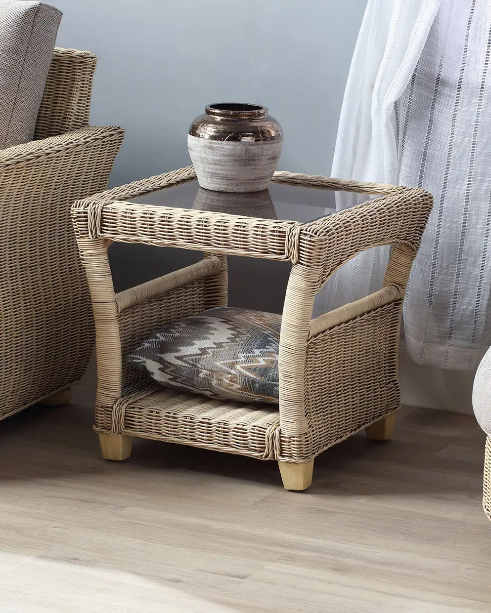 Vienna Wicker Side Table - Natural Coastal Design