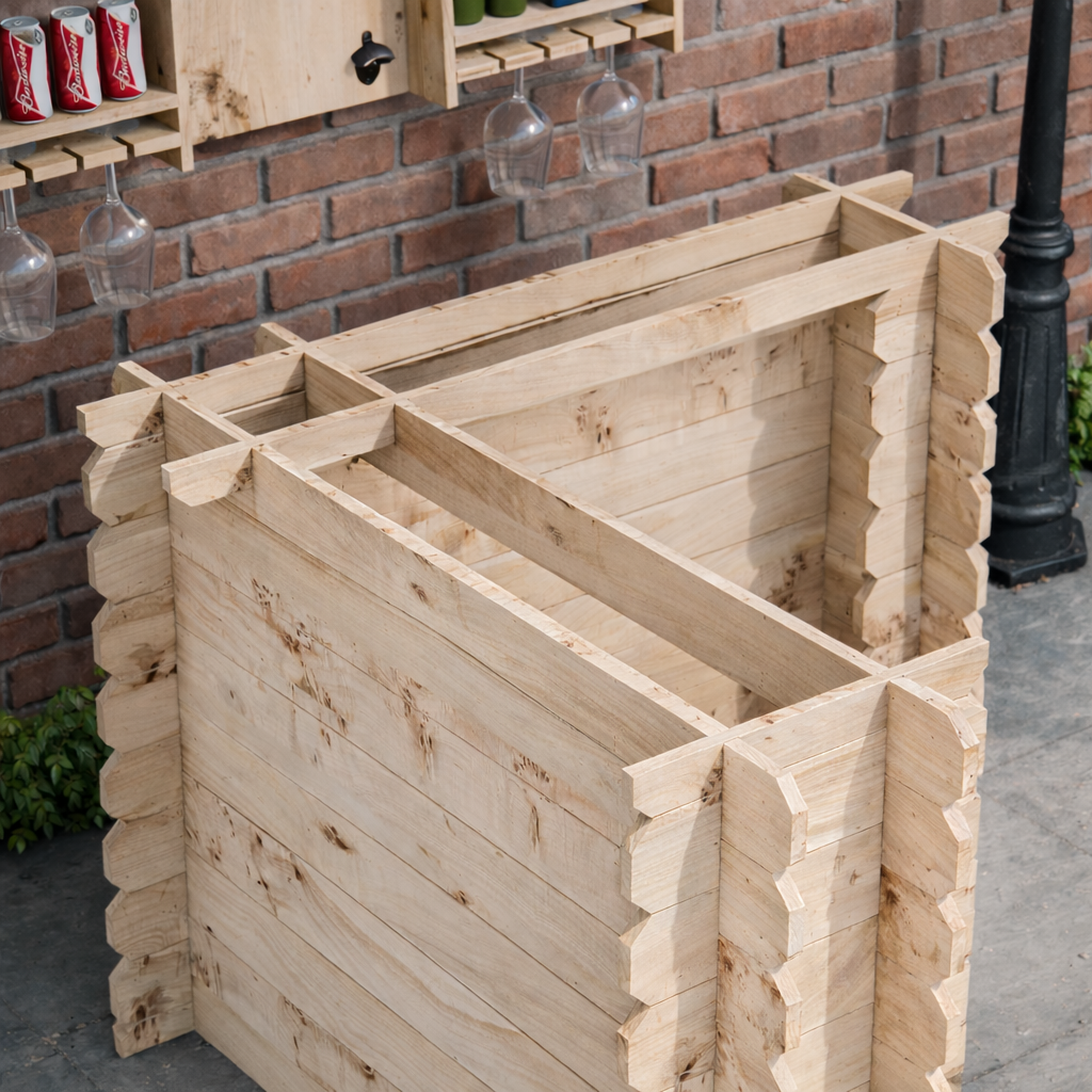 Image of Wooden Interlock Corner Bar – Handmade Rustic Garden & Home Bar