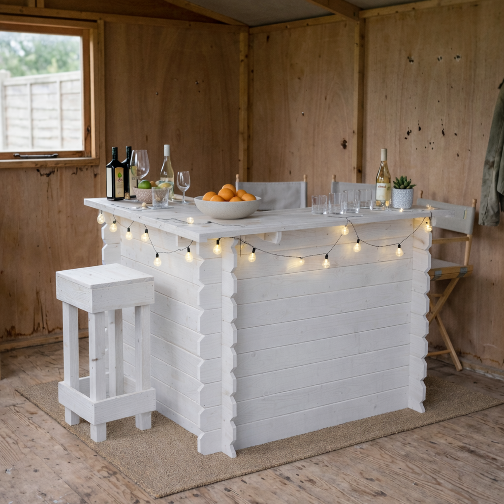 Image of Wooden Interlock Corner Bar – Handmade Rustic Garden & Home Bar