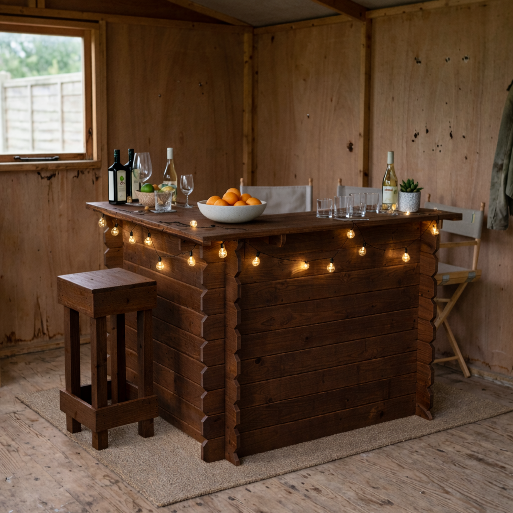 Image of Wooden Interlock Corner Bar – Handmade Rustic Garden & Home Bar
