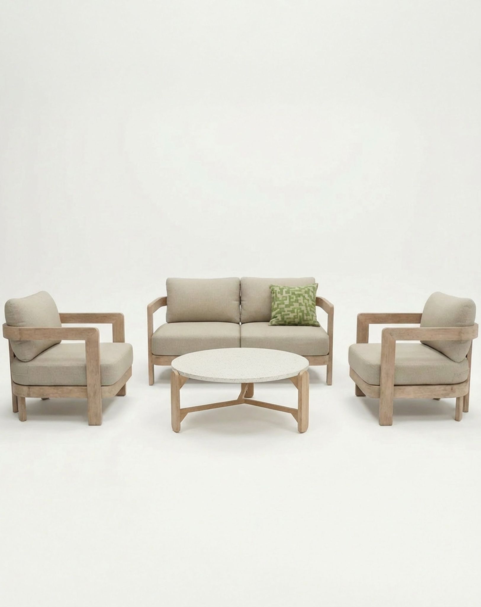 Image of EVORA 4-Seater Wood Lounging Set with Coffee Table